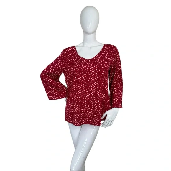 SHEIN Loose fit polkadot lipstick Red Bell Sleeve Blouse top Relaxed Boxy Fit L - Picture 5 of 15